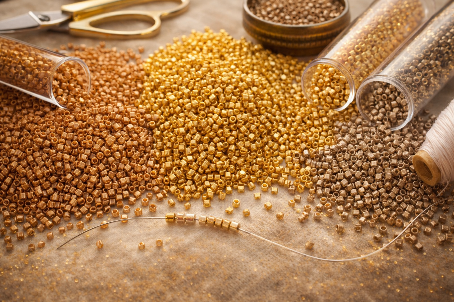 Perles dorées utilisées pour la fabrication des bijoux Apollisia Solaris