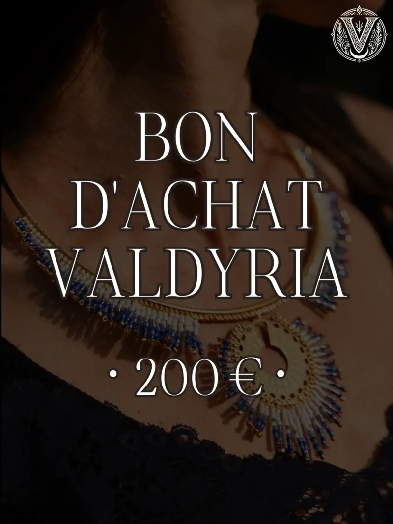 Bon d’achat Valdyria 200 € · Coffret cadeau Bon d’achat Valdyria 200 euros en coffret cadeau avec bijou artisanal