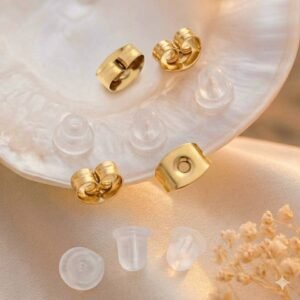 Fermoir à clip pour boucle d’oreille avec tige métal poussette papillon et embout plastique anti perte