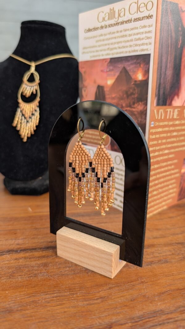 Mini boucles d’oreilles Galilya Cleo Bronze en perles Miyuki bronze et noir, bijou artisanal Valdyria inspiré de l’Égypte ancienne