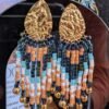 Petites boucles d’oreilles Nilyra Maria aux nuances turquoise et bronze, bijou de créateur Valdyria inspiré du voyage et des ornements anciens